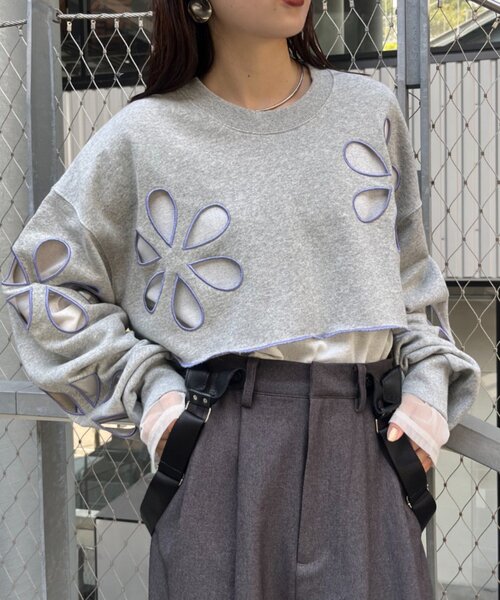 tシャツ 「HELLO.SANFRANCISCO」フラワーカットアウトクロップドスウェット レディース HELLO.SANFRANCISCO】フラワーカットアウトクロップドスウェット