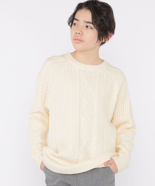Yuni ケーブルニットセーター 長袖 クリーム SHIPS（シップス） ニット セーター SHIPS KIDS:140〜160cm /「洗濯機