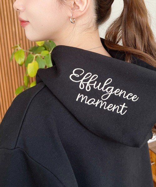 moment+ パーカー 裏毛袖ワンポイントフードロゴ刺繍パーカー