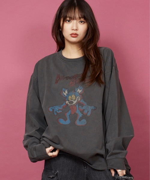 【新品未使用タグ付き】立体モチーフスウェット　くすみピンク　レトロ　ヴィンテージ unrelaxing tシャツ ヴィンテージライク 古着風 綿100