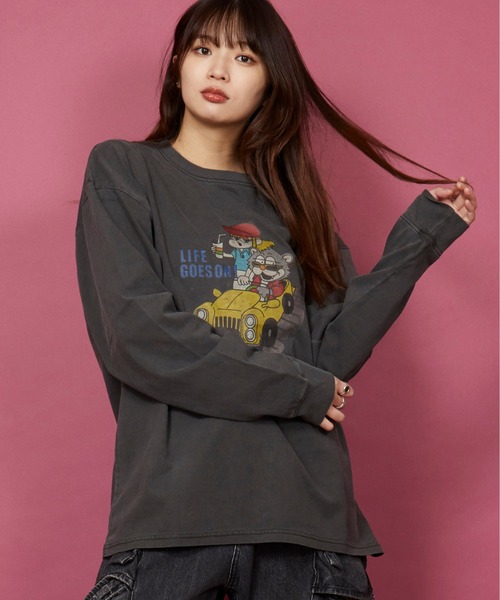 ムンガヨン着用☆ヴィンテージプリントピグメントTシャツ/RAIVE JaVa ジャバコラボ》キャッチーな大人Tee。綿100%ピグメントロゴ