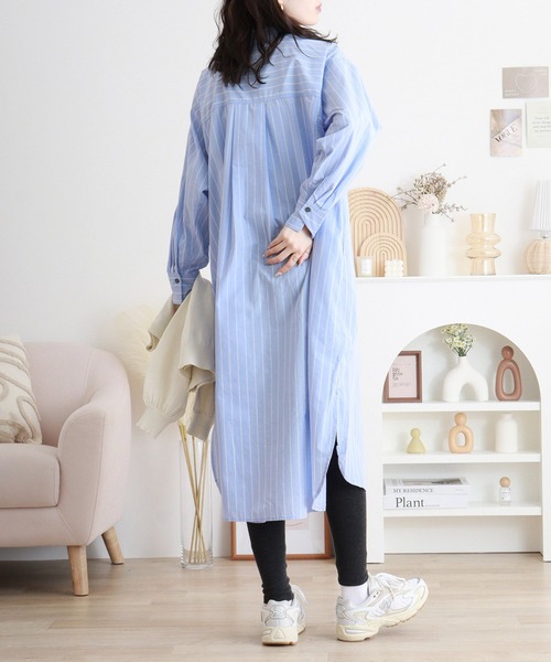 ストライプ 半袖 シャツワンピース ロング 楽天市場】シャツワンピース 半袖 夏 ロングシャツ ストライプ柄