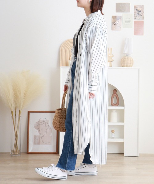 【 】★CKJ ストライプシャツワンピース★送料無料★ hunch シャツワンピース ストライプ柄シャツワンピース