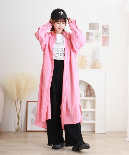 hunch シャツワンピース ストライプ柄シャツワンピース