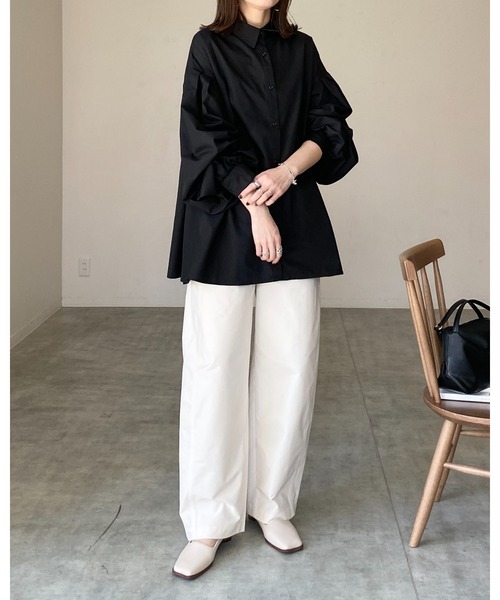 She's Closet ブラウス シャツ 襟付き長袖ボリュームスリーブ裾フレア