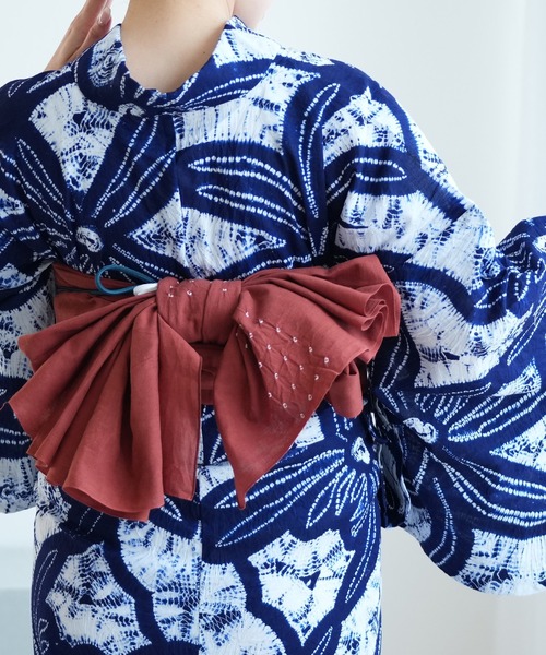 兵児帯 単品 utatane 綿麻 清江絞り バラ疋田 レディース
