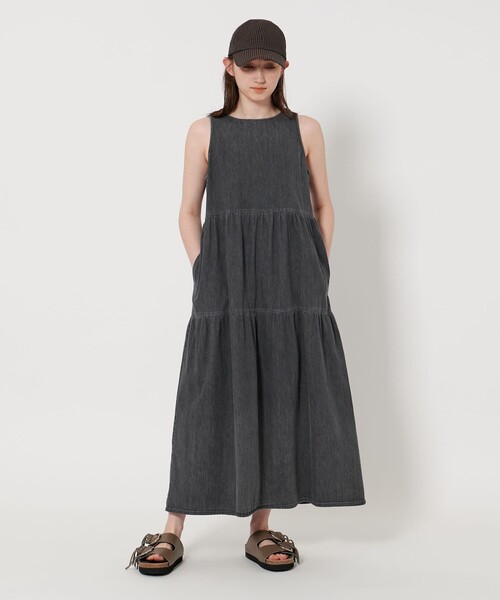 UNITED ARROWS ワンピース デニム ティアード ノースリーブ
