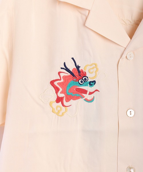 HOUSTON ブラウス シャツ 和柄刺繍 半袖 スーベニアシャツ 龍