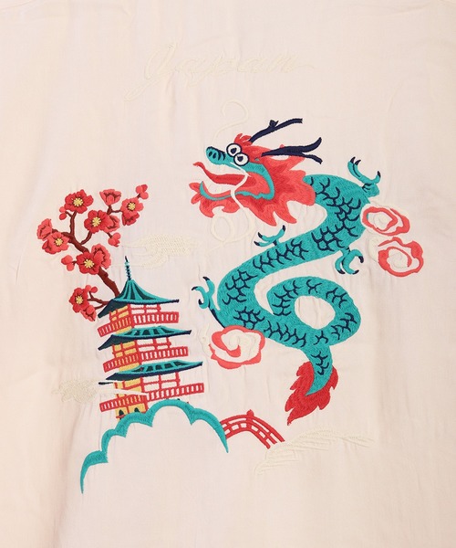 HOUSTON ブラウス シャツ 和柄刺繍 半袖 スーベニアシャツ 龍