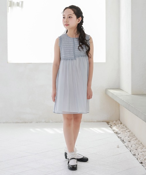 DRESCCO（ドレスコ） ワンピース くすみブルーシャーリングワンピース
