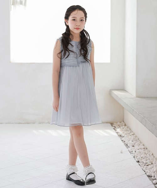 DRESCCO（ドレスコ） ワンピース くすみブルーシャーリングワンピース