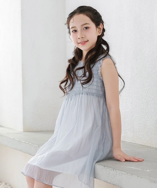 DRESCCO（ドレスコ） ワンピース くすみブルーシャーリングワンピース