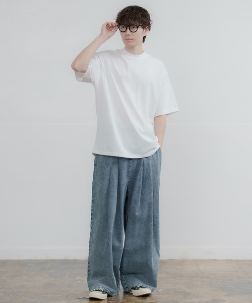 Mic honマチャット モックネックオーバーTシャツ　グレー、ホワイト色 improves（インプローブス） tシャツ シルキータッチ モックネック