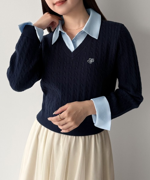 mipiarl ニット セーター 「リボン取り外し可能」シャツドッキング