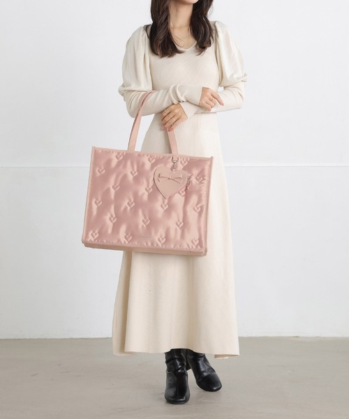 russet ピンク トートバッグ クマチャーム付き　美品　最終お値下げしました SecretDoor（シークレットドア） トートバッグ ハート ナイロン リボン