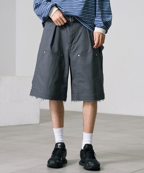 MIYAGIHIDETAKA ダブルニーショーツ ブラック ペインター 日本製 PUBLIC TOKYO（パブリックトウキョウ） パンツ SHIOTA BASIC