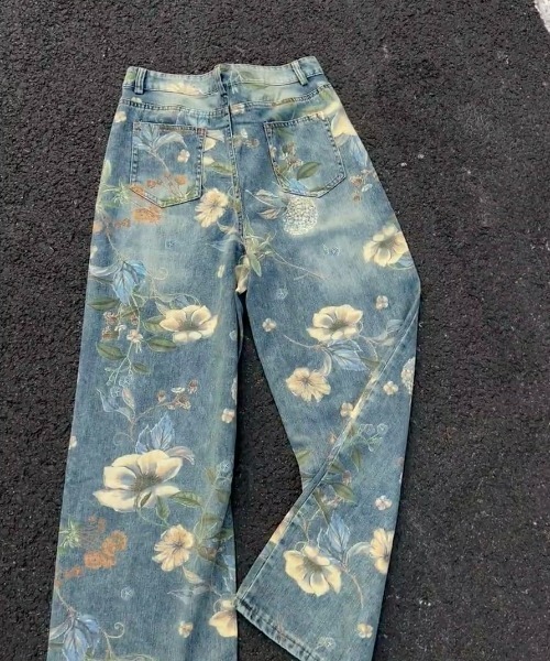 DIAVEL ジーンズ デニム デニムパンツ ヴィンテージフラワー柄ワイド