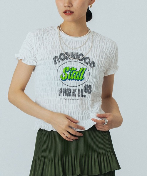 tシャツ SHIRRING LOGO S/S TEE レディース