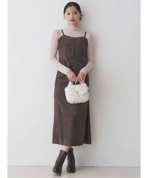 新品　MERCURYDUO マーキュリーデュオ キャミ付シアーランダムリブニット MERCURYDUO（マーキュリーデュオ） ワンピース リネンライクショルダー