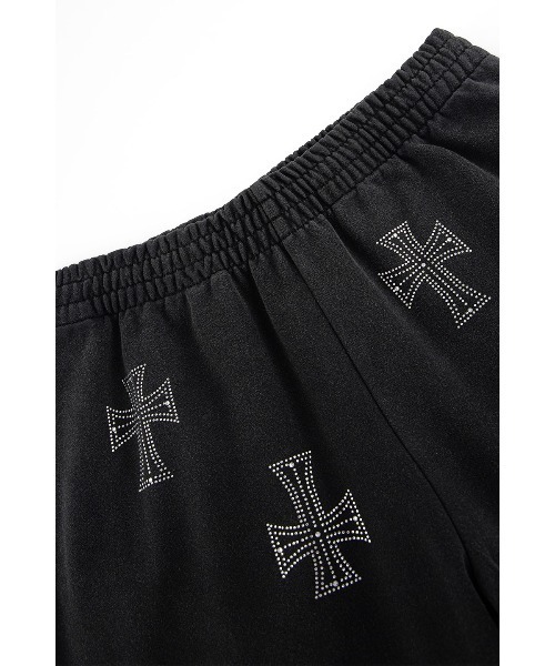 UNKNOWN LONDON ジーンズ ショーツ｜Outline Cross Rhinestone