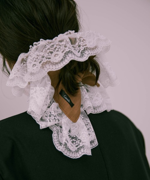 Carmelo シュシュ Big Lace Stripe Chouchou / ストライプレースフリル