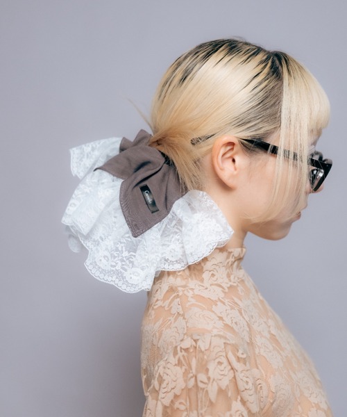 Carmelo シュシュ Big Lace Stripe Chouchou / ストライプレースフリル