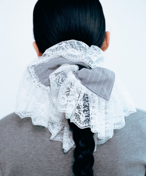 Carmelo シュシュ Big Lace Stripe Chouchou / ストライプレースフリル