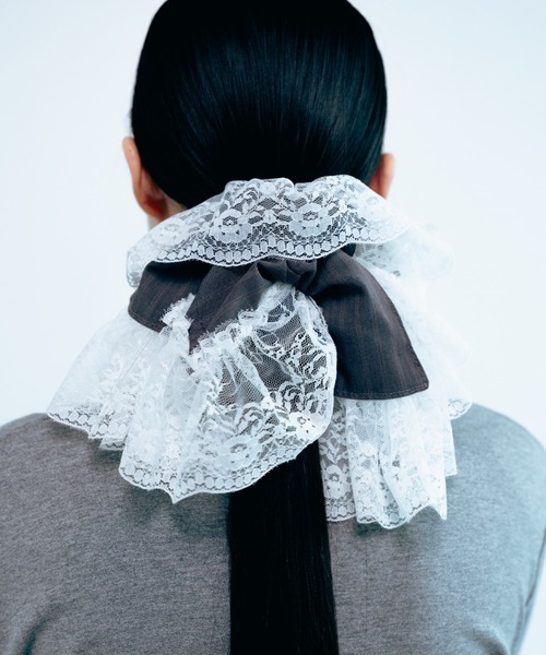 Carmelo シュシュ Big Lace Stripe Chouchou / ストライプレースフリル