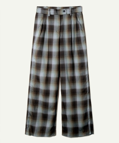 ワイドパンツ スラックス パンツ 「leinwande」Relax Check Trousers レディースの画像