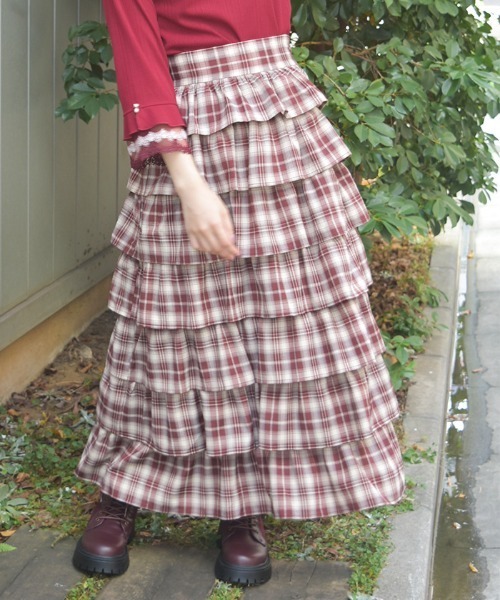 axes femme（アクシーズ ファム） スカート チェック柄ティアードSK