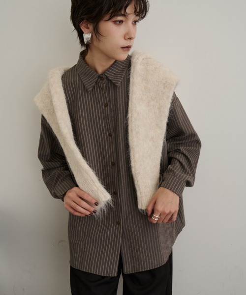DFFUR. ブラウス シャツ スエードタッチストライプオーバーシャツ