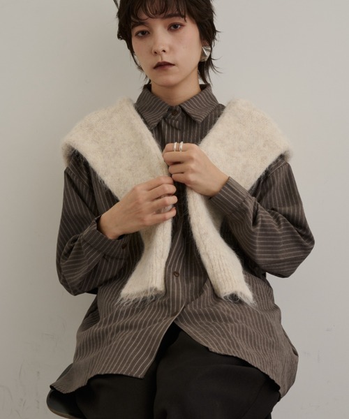DFFUR. ブラウス シャツ スエードタッチストライプオーバーシャツ