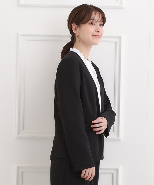 最終値下げ⭐︎自由区⭐︎袖口レース⭐︎ノーカラージャケット新品⭐︎洗える SHOO・LA・RUE（シューラルー） ジャケット ノーカラージャケット 入学