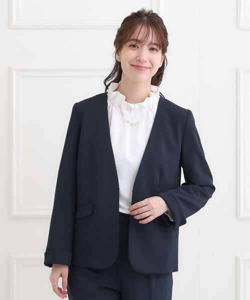 ホワイトジョーラ✨ノーカラー ジャケット スーツセット 9AR 卒業式 入学式 SHOO・LA・RUE（シューラルー） ジャケット ノーカラージャケット 入学