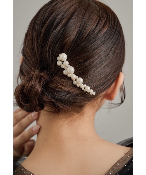 ボリュームパールコーム ヘアアクセサリー ゴールド シルバー 結婚式 二次会 成人式 同窓会 お呼ばれ オケージョン ウェディング 浴衣 着物 髪飾り | niana | 04