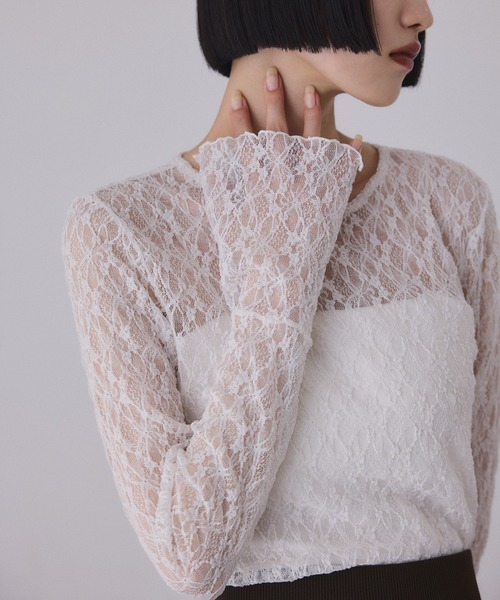 ★アダムエロペ フリルレーストップス ホワイト系 レディース Fサイズ ADAM ET ROPE'（アダムエロペ） tシャツ レースカフストップス