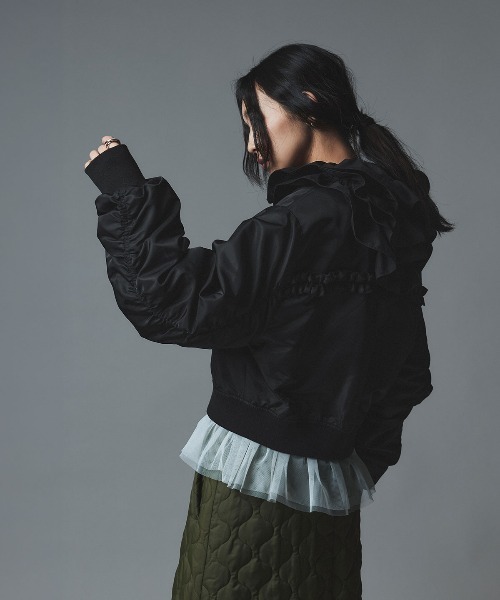 SHE Tokyo キルティング ベロア ブルゾン ブラックMA1 W：Huku ma1 ma-1 「W:Huku / ナイロンオックス」キルティング MA-1