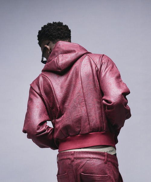 ANDER HUNK パーカー Leather Like Coated Zip-up Parker / レザー
