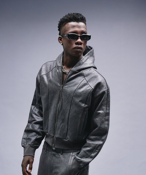 ANDER HUNK パーカー Leather Like Coated Zip-up Parker / レザー
