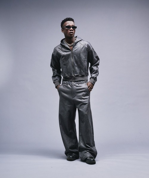 ANDER HUNK パーカー Leather Like Coated Zip-up Parker / レザー