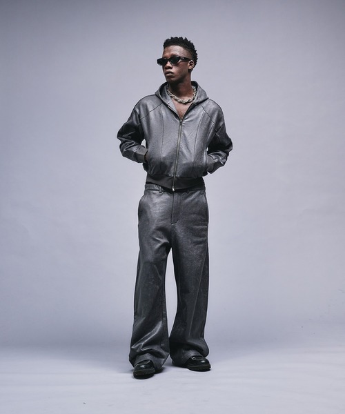 ANDER HUNK ジップアップパーカー セットアップ ANDER HUNK パーカー Leather Like Coated Zip-up Parker / レザー