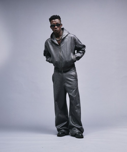 ANDER HUNK パーカー Leather Like Coated Zip-up Parker / レザー
