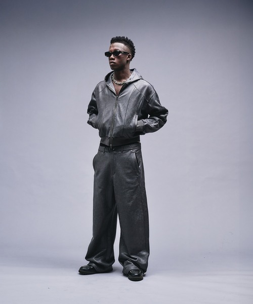 ANDER HUNK パーカー Leather Like Coated Zip-up Parker / レザー