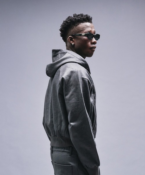 ANDER HUNK パーカー Leather Like Coated Zip-up Parker / レザー