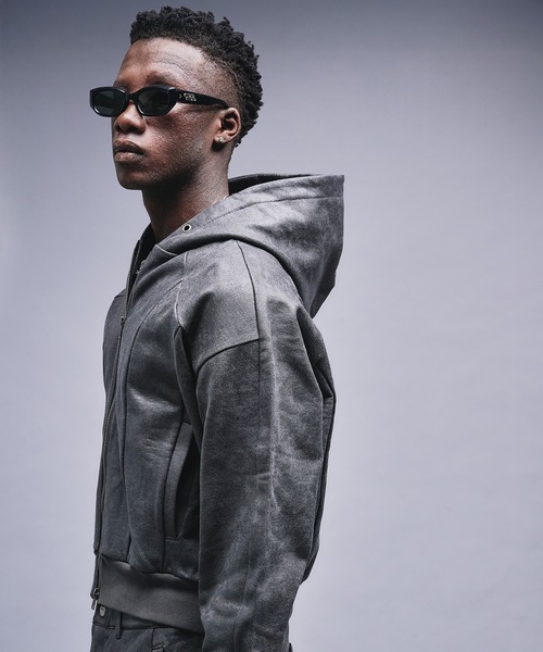 ANDER HUNK パーカー Leather Like Coated Zip-up Parker / レザー