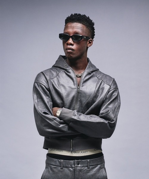 ANDER HUNK パーカー Leather Like Coated Zip-up Parker / レザー