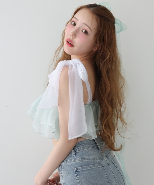 水着 swimwear/肩リボンワンショルダー/3点セット レディースの画像