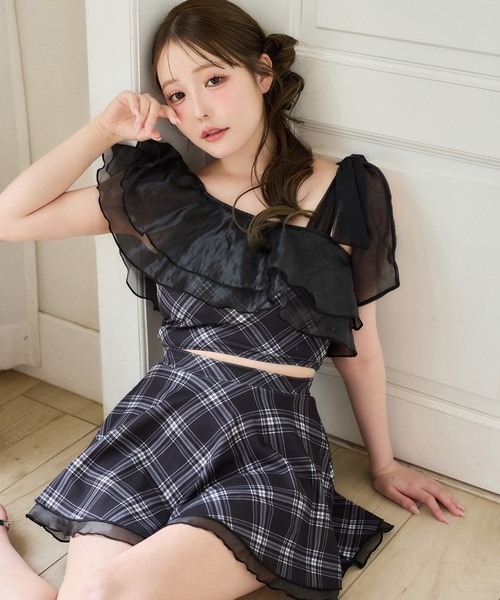 肩リボンワンショルダー水着 ブラック one after another NICE CLAUP 水着 swimwear/肩リボンワンショルダー
