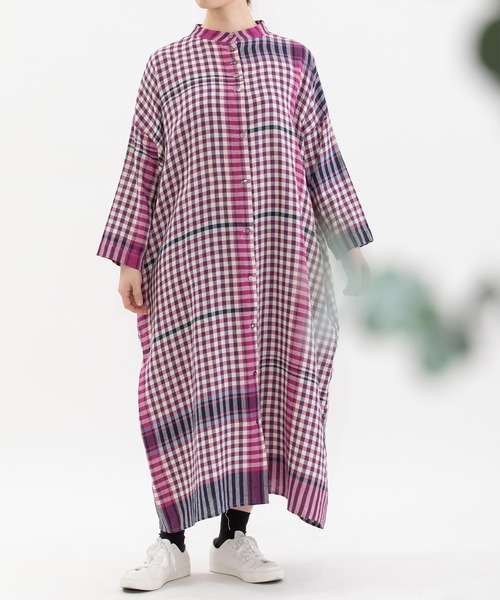 nop de nod リネン　パネルチェック2wayワンピース/ゆったり nop de nod（ノップドゥノッド） ワンピース コットンリネンキッチン