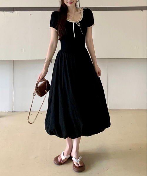 ワンピース y2k THEREDTHREAD gossip!ロサンゼルス ワンピース Y2K 配色レース襟 5分袖 ティアード
